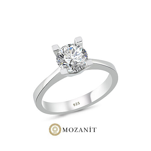 1,20 Karat Mozanit Tektaş Gümüş Yüzük - CNG Jewels