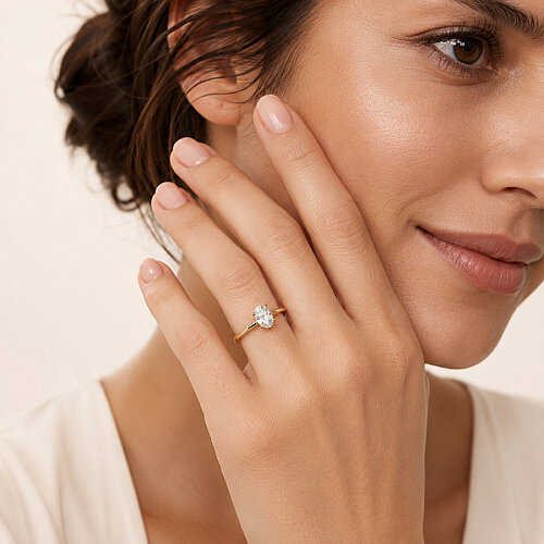 1 Karat Mozanit Oval Tektaş Gold Gümüş Yüzük - CNG Jewels (1)