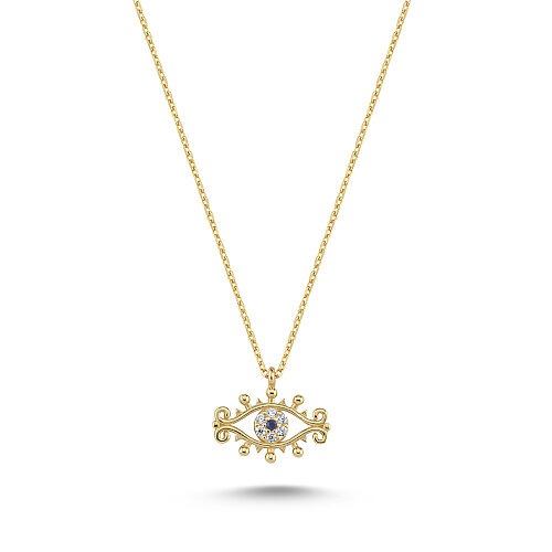 14 Ayar Altın Badem Mini Nazar Boncuğu Kolye - CNG Jewels