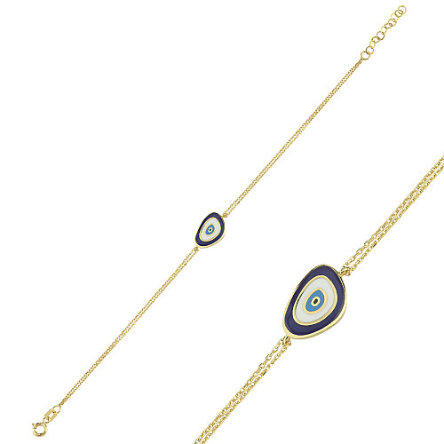 14 Ayar Altın Lacivert Nazar Boncuğu Bileklik - CNG Jewels