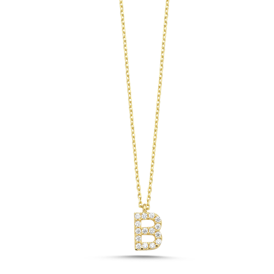 14 Ayar Altın Minimal B Harfi Kolye - CNG Jewels