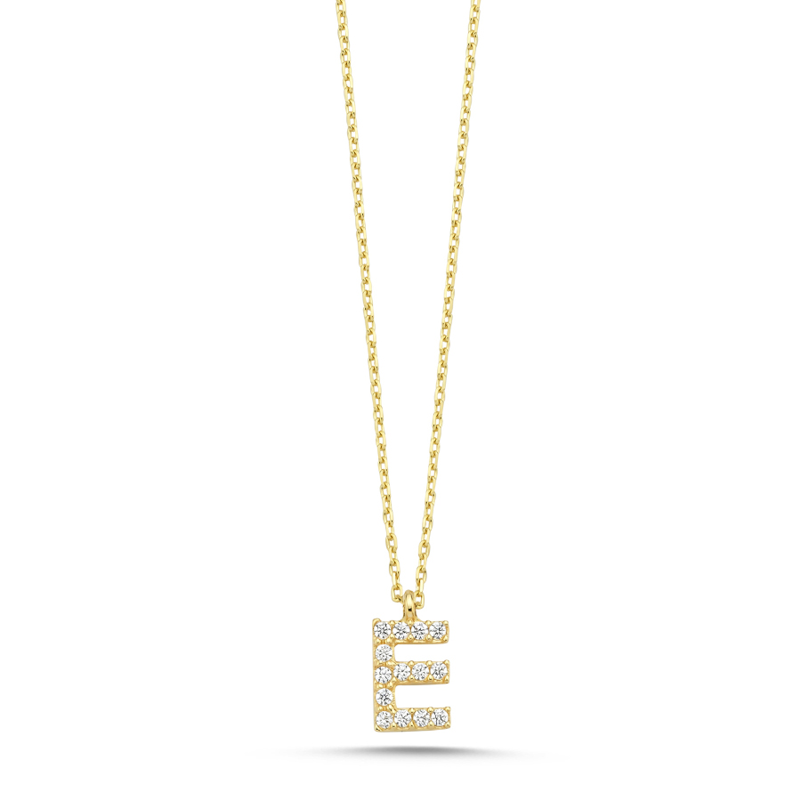 14 Ayar Altın Minimal E Harfi Kolye - CNG Jewels