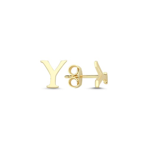14 Ayar Altın Minimal Harf Tek Küpe - CNG Jewels