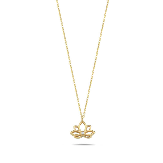 14 Ayar Altın Minimal Lotus Çiçeği Kolye - 1