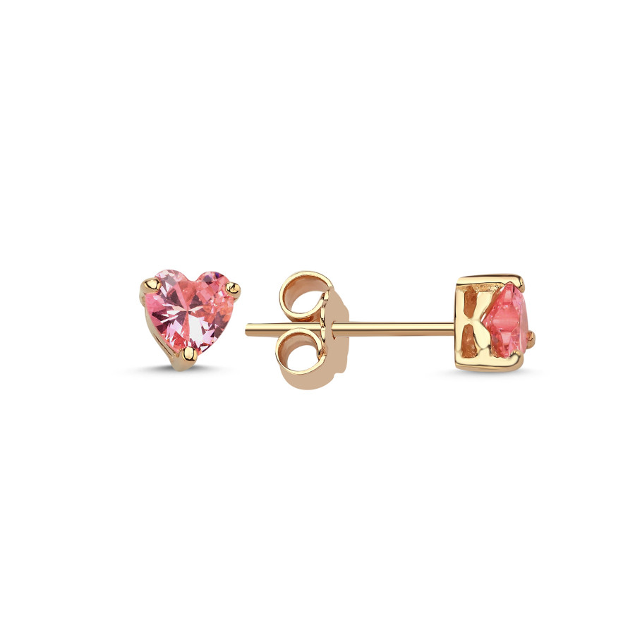 14 Ayar Altın Pembe Kalp Tektaş Rose Küpe - CNG Jewels
