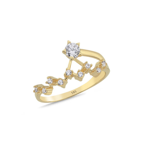 14 Ayar Altın Taşlı Zikzak Tasarım Yüzük - CNG Jewels