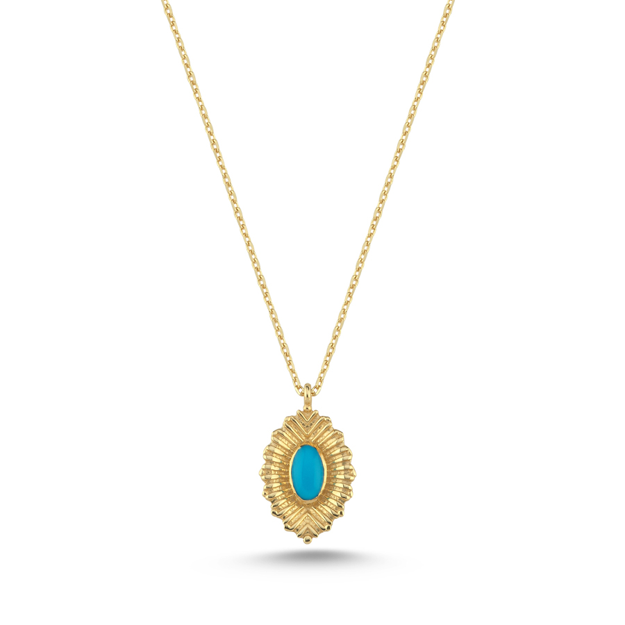 14 Ayar Altın Vintage Turkuaz Kolye - CNG Jewels
