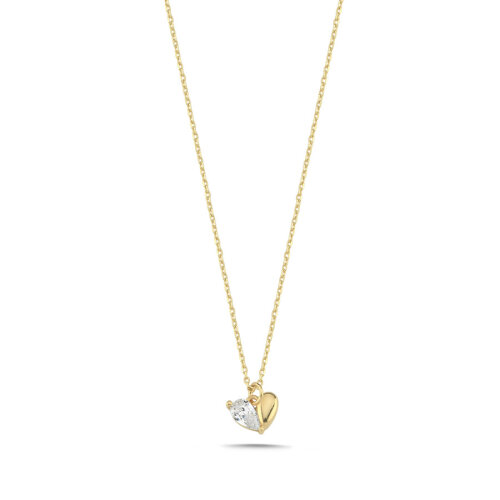 14 Ayar Altın Yarı Taşlı Mini Kalp Kolye - CNG Jewels