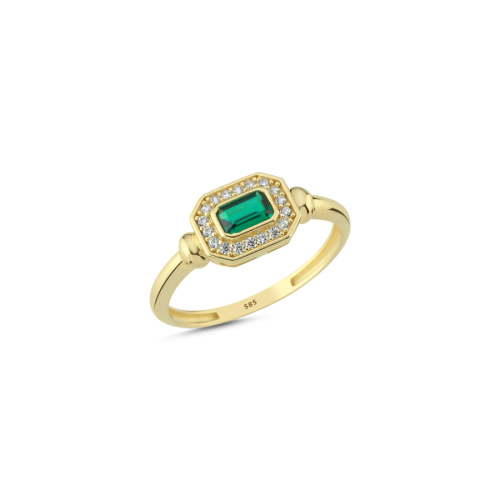 14 Ayar Altın Zümrüt Artdeco Yüzük - CNG Jewels