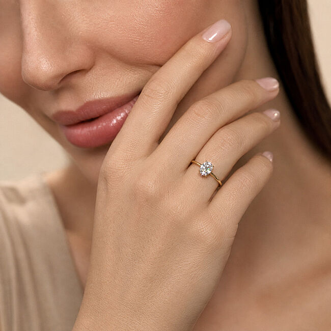 1,5 Karat Mozanit Oval Tektaş Gold Gümüş Yüzük - 2