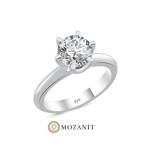 2 Karat Mozanit 6 Tırnak Tektaş Gümüş Yüzük - CNG Jewels