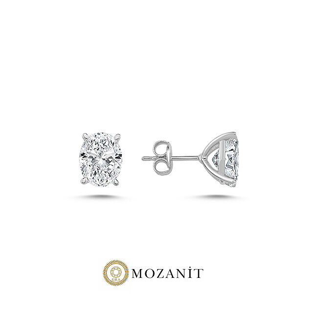 2 Karat Mozanit Oval Tektaş Gümüş Küpe - 1