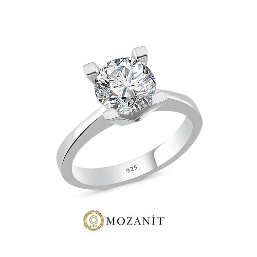 2 Karat Mozanit Tektaş Gümüş Yüzük - CNG Jewels
