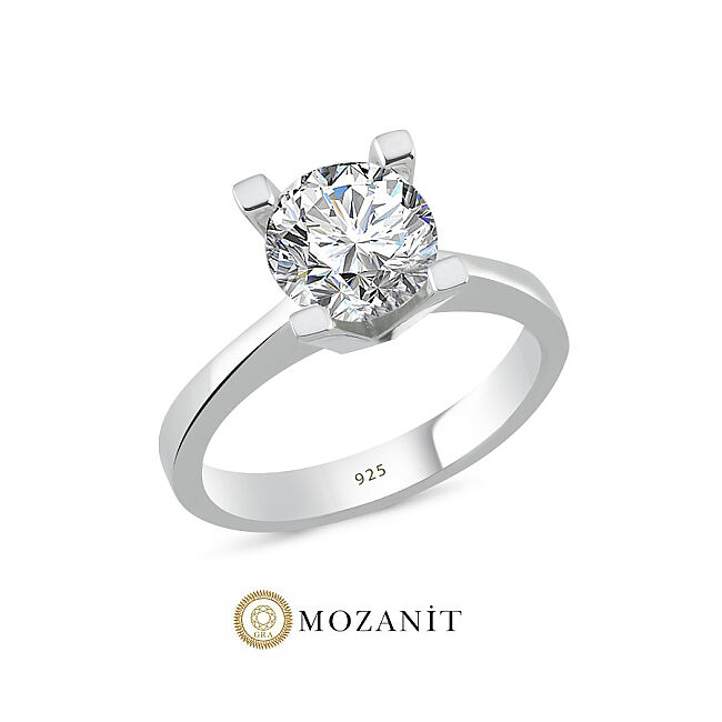 2 Karat Mozanit Tektaş Gümüş Yüzük - 1
