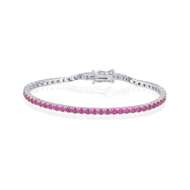 2,5mm Pembe Taşlı Su Yolu Gümüş Bileklik - 3