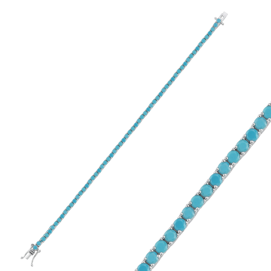 2,5mm Turkuaz Taşlı Su Yolu Gümüş Bileklik - CNG Jewels