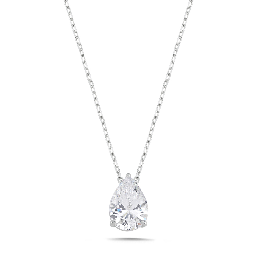 3 Karat Damla Tektaş Gümüş Kolye - CNG Jewels