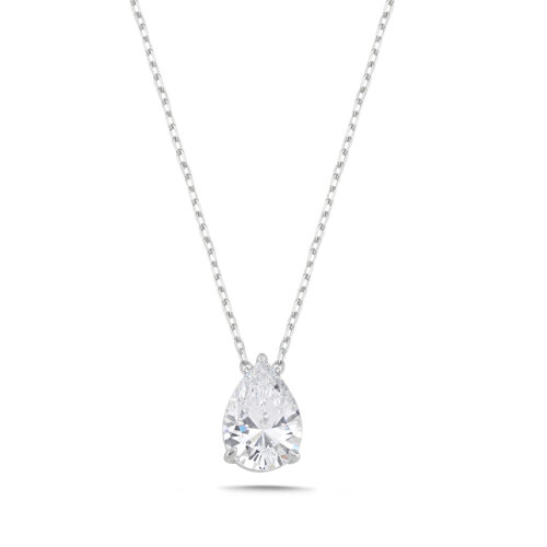 3 Karat Damla Tektaş Gümüş Kolye - CNG Jewels