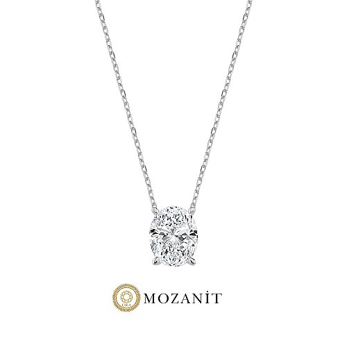 3 Karat Mozanit Oval Tektaş Gümüş Kolye - CNG Jewels