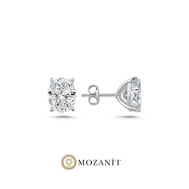 3 Karat Mozanit Oval Tektaş Gümüş Küpe - 1