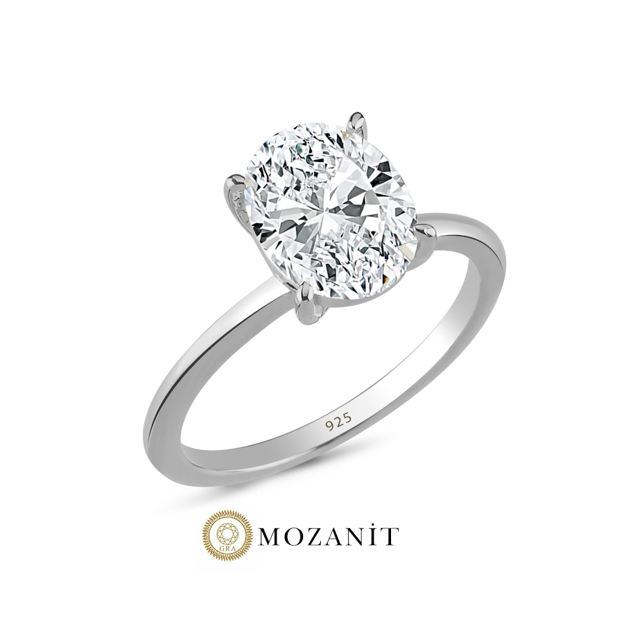 3 Karat Mozanit Oval Tektaş Gümüş Yüzük - CNG Jewels