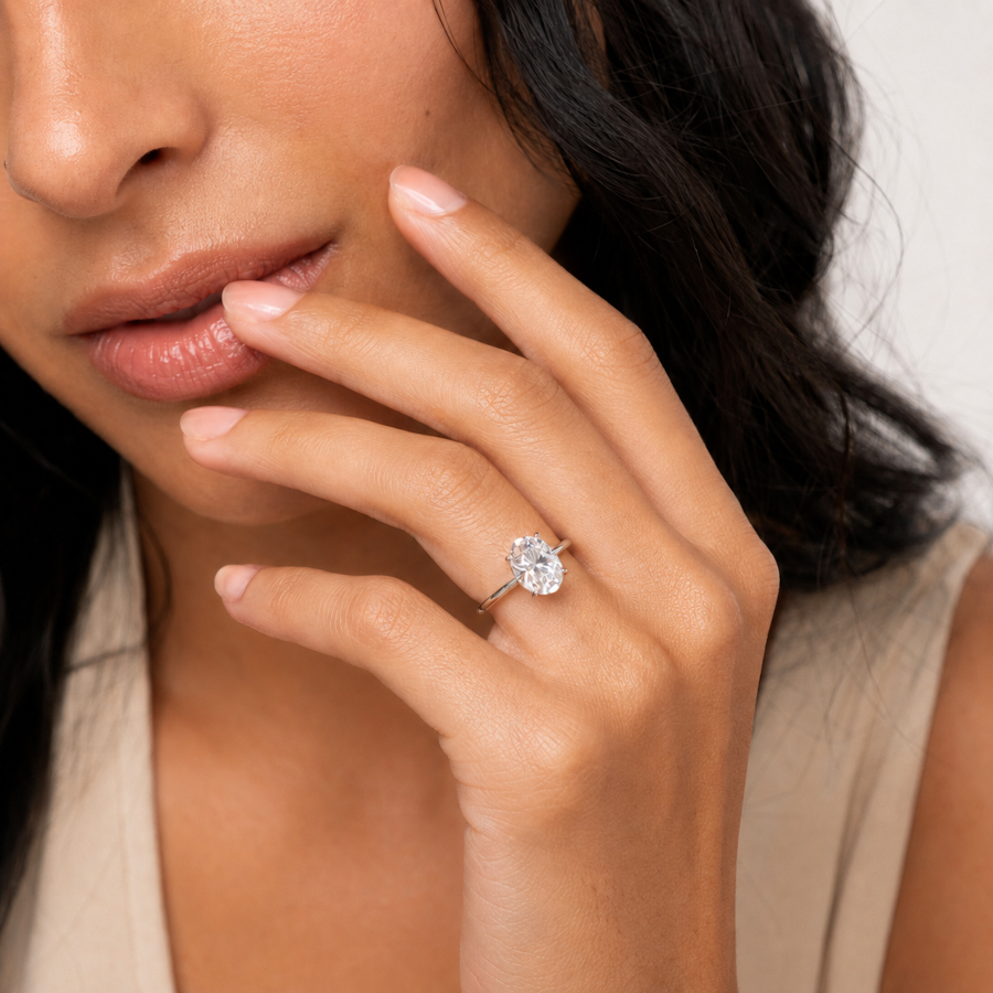 3 Karat Mozanit Oval Tektaş Gümüş Yüzük - CNG Jewels (1)