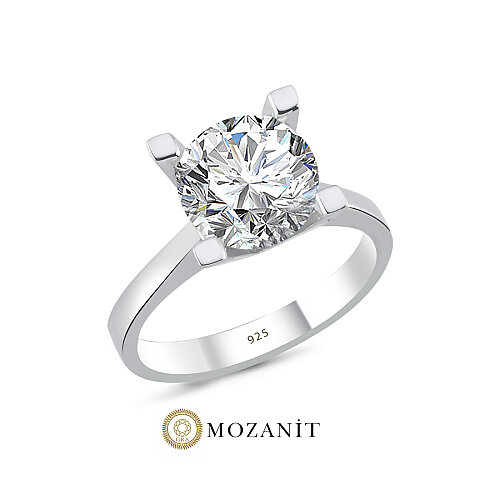 3 Karat Mozanit Tektaş Gümüş Yüzük - CNG Jewels