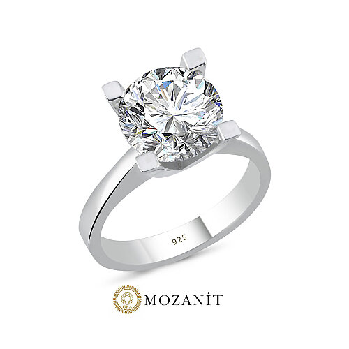 4 Karat Mozanit Tektaş Gümüş Yüzük - CNG Jewels
