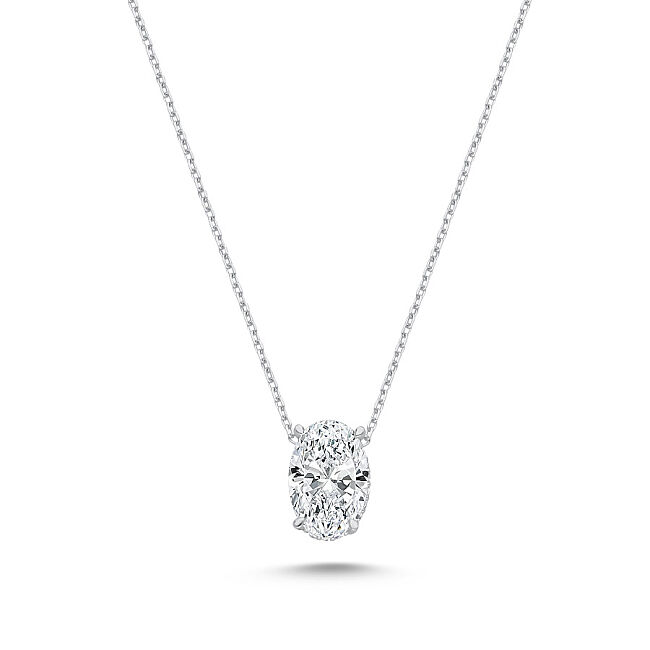 5 Karat Oval Tektaş Gümüş Kolye - 1