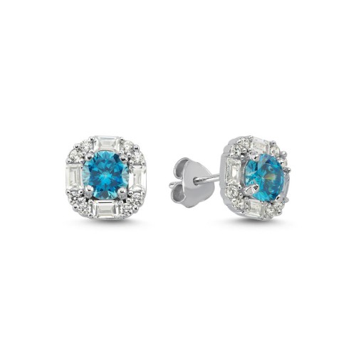 Akua Mavi Baget Taşlı Tasarım Kadın Gümüş Küpe - CNG Jewels
