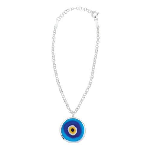 Car Mirror Ornament Double Sided Round Silver Evil Eye Bead - CNG Jewels