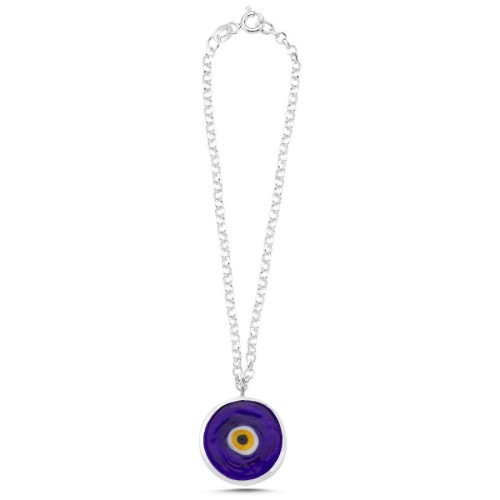 Car Rearview Mirror Ornament Dark Blue Eye Silver Evil Eye Bead - CNG Jewels