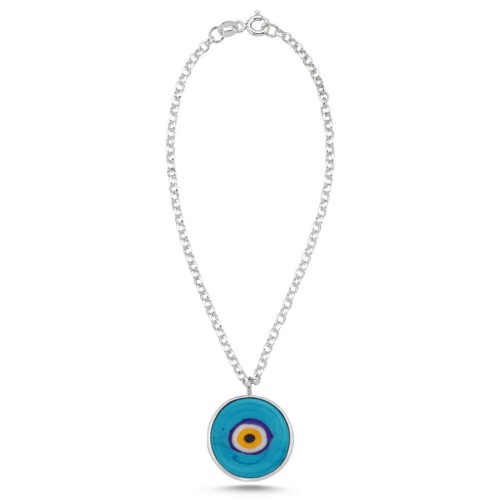 Car Rearview Mirror Ornament Blue Eye Silver Evil Eye Bead - CNG Jewels