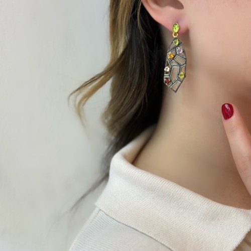 Art Deco Style Natural Stone Design Women's Silver Earrings - CNG Jewels (1)