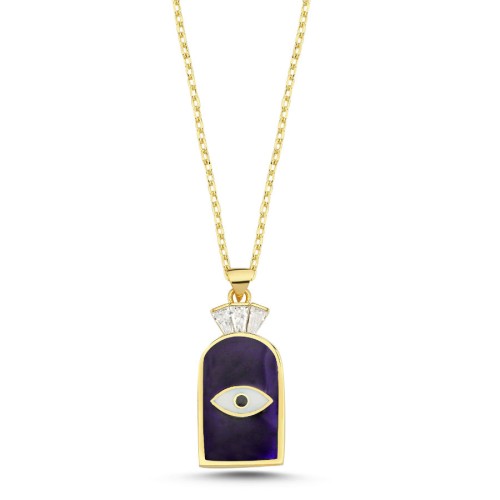 Artdeco Enameled Almond Eye Silver Women's Necklace - CNG Jewels