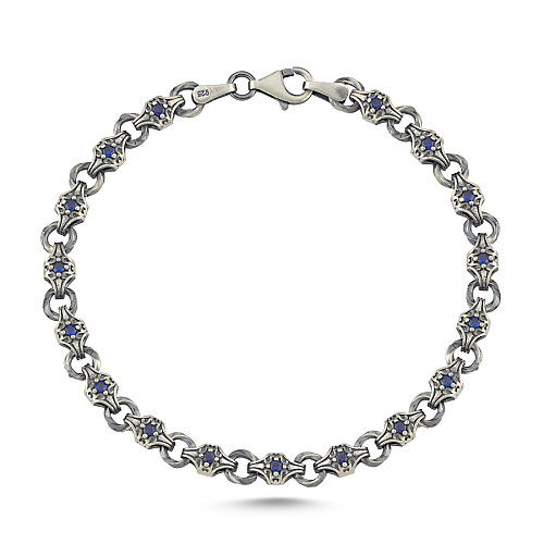 Badem Mavili Gümüş Erkek Bileklik - CNG Jewels (1)