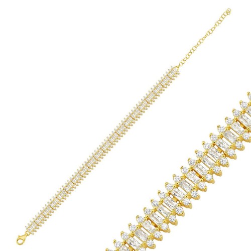 Baget Taşlı Gold Su Yolu Gümüş Bileklik - CNG Jewels