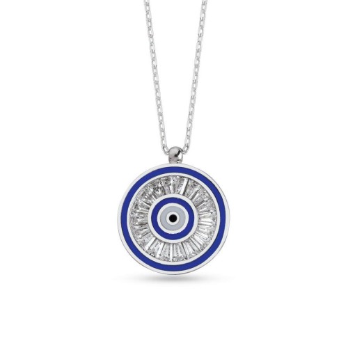Baget Taşlı Tasarım Nazar Boncuğu Gümüş Kolye - CNG Jewels