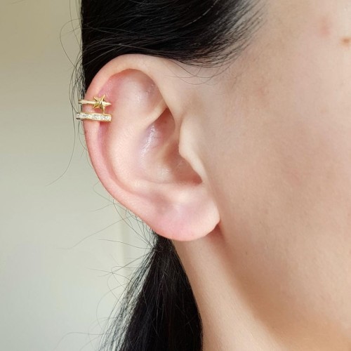 Baguette Comet Star Cartilage Cuff Gold Silver Women's Earrings - 1