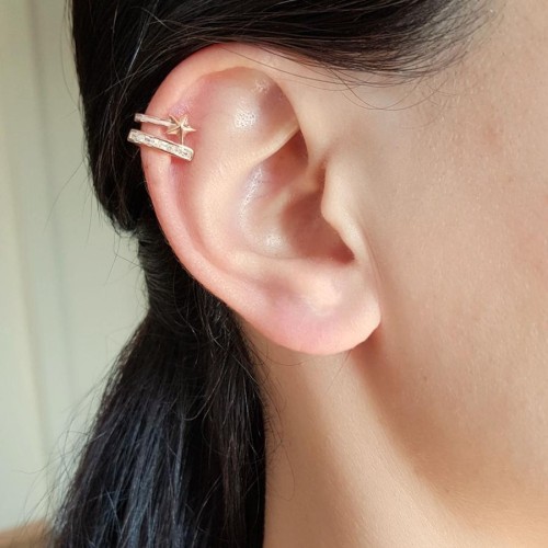 Baguette Comet Star Cartilage Cuff Rose Silver Women's Earrings - 1
