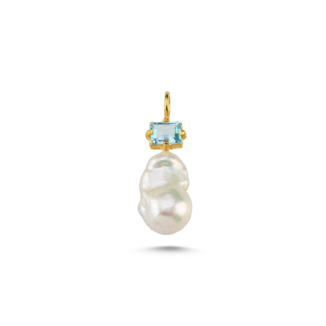 Barok İnci Natural Blue Topaz Taşlı Gümüş Kolye Ucu - 1