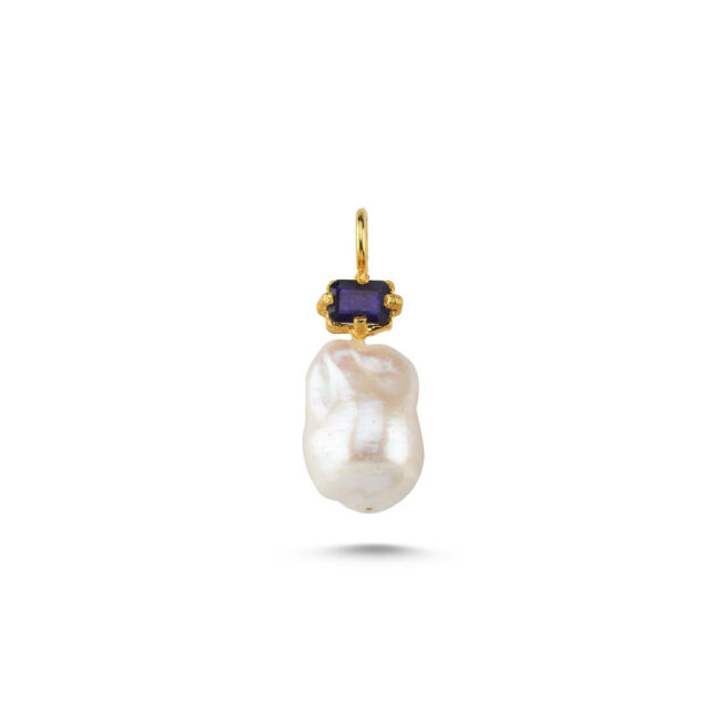 Barok İnci Natural Safir Taşlı Gümüş Kolye Ucu - 1