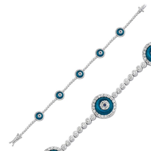 Five-Piece Glass Eye Silver Women's Waterway Bracelet - CNG Jewels