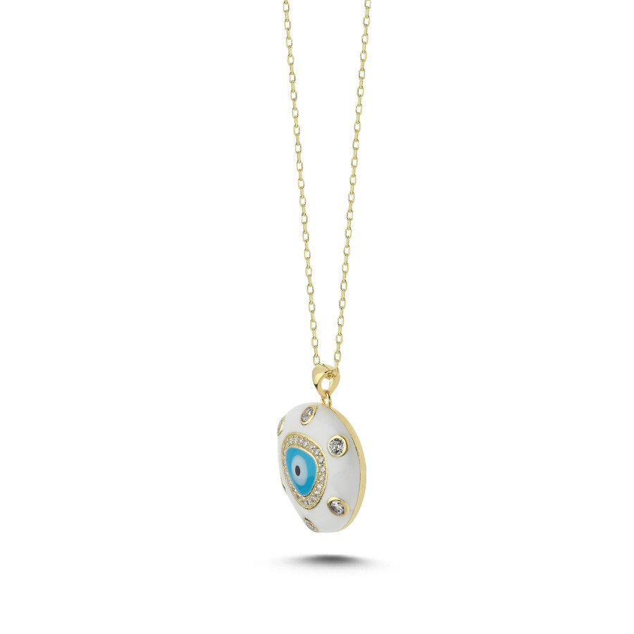 Beyaz Mavi Mineli Nazar Boncuğu Gümüş Kadın Kolye - CNG Jewels (1)