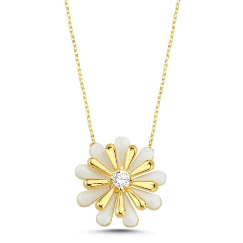 White Enamel Daisy Design Women's Silver Necklace - CNG Jewels