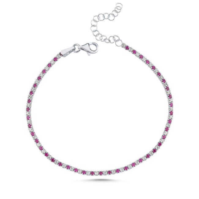 Beyaz ve Pembe Taşlı Minimal Gümüş Su Yolu Bileklik - 1