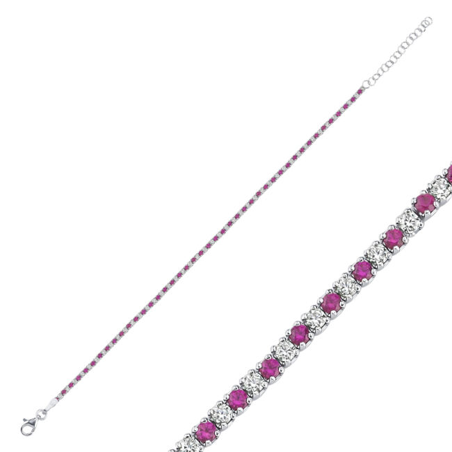 Beyaz ve Pembe Taşlı Minimal Gümüş Su Yolu Bileklik - 3