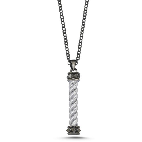 Burgu Silindirik Çubuk Gümüş Erkek Kolye - CNG Jewels