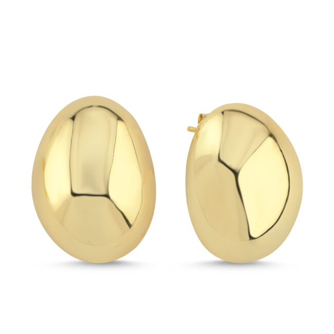 Büyük Bombe Oval Gold Kadın Gümüş Küpe - 1