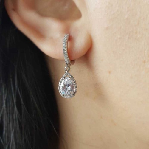 Büyük Damla Tektaş Sallantılı Gümüş Küpe - CNG Jewels (1)